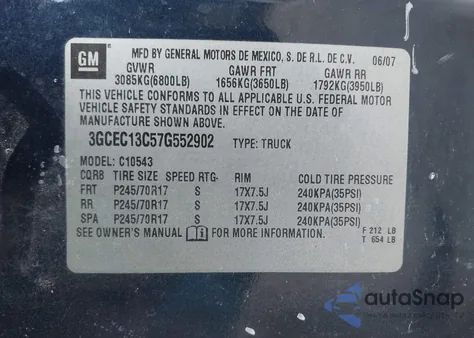 2007 Chevrolet Silverado 1500 Ls from USA, damaged, VIN 3GCEC13C57G552902